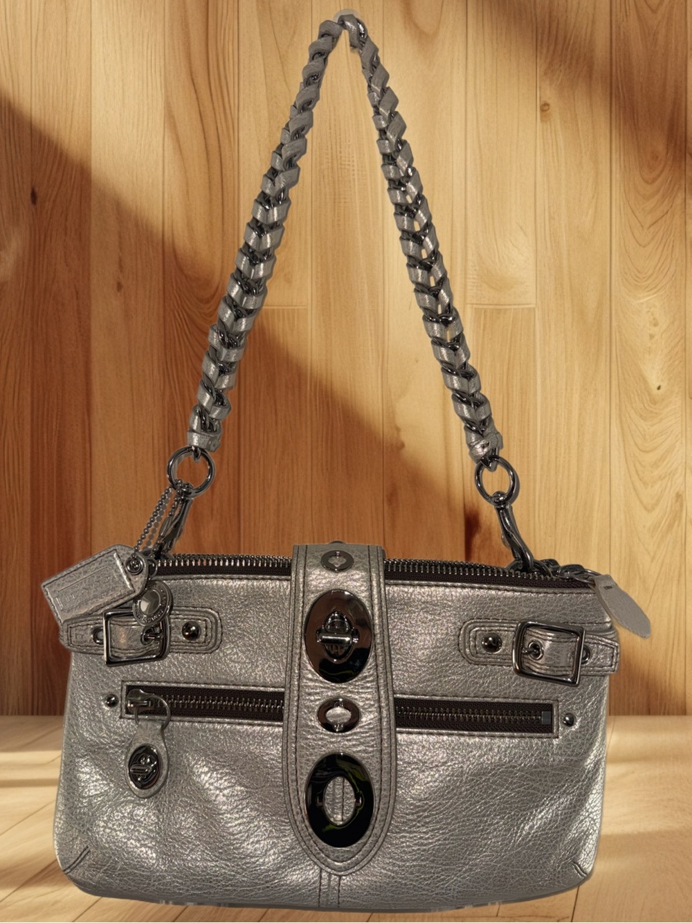 Coach Bridgit 11550 65th Anniversary Legacy Platinum Metallic Leather Bag